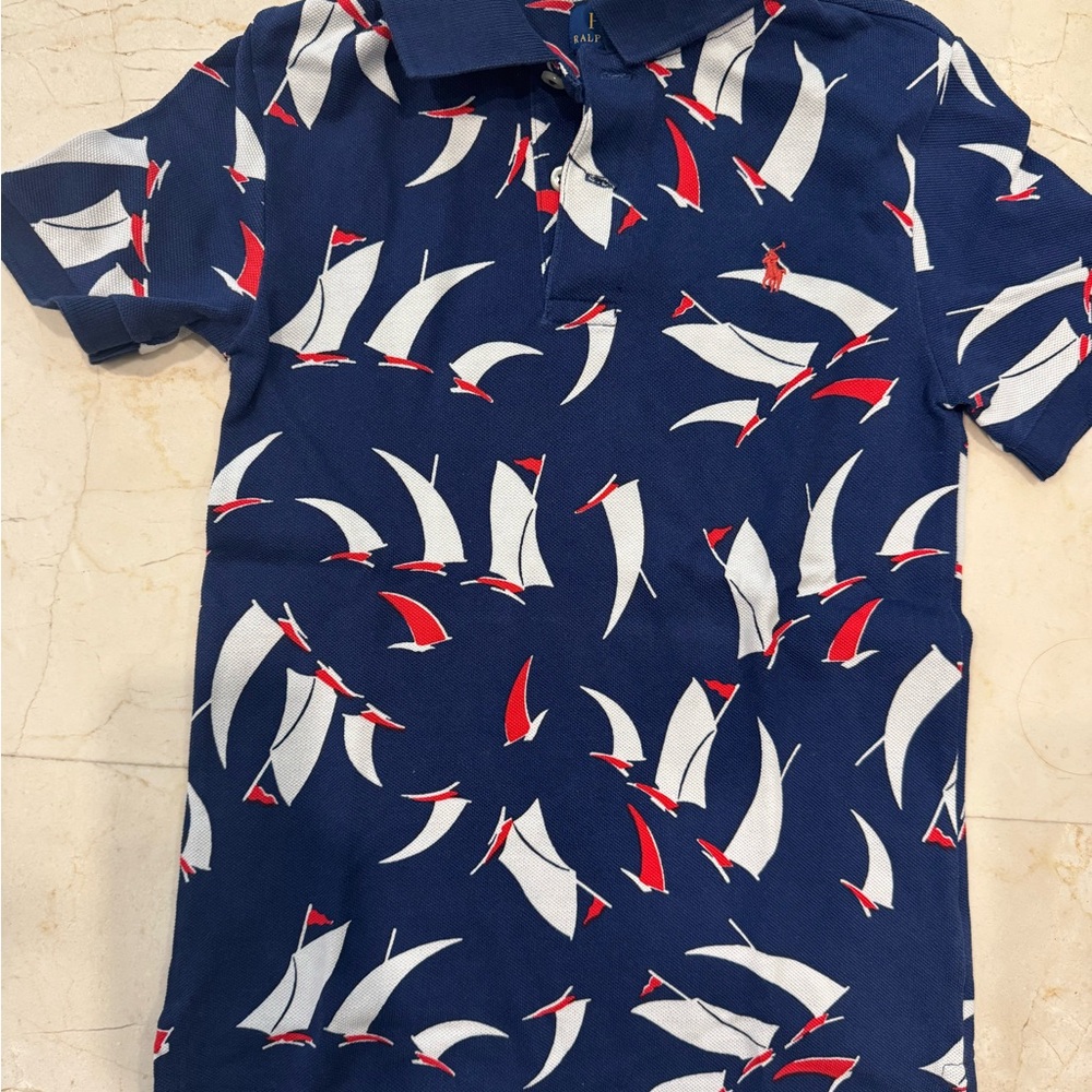 Polo by Ralph Lauren Boys Sailboat Print Polo - Navy and Red